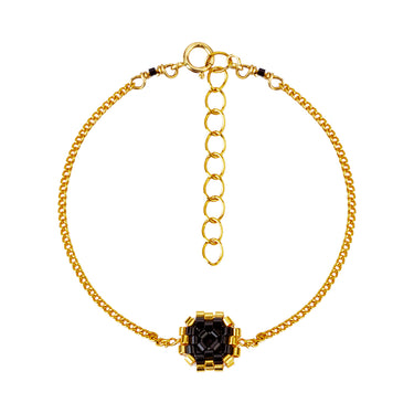 Pulsera Diamantes 1 Cuadrado Dorado Ajustable Negro